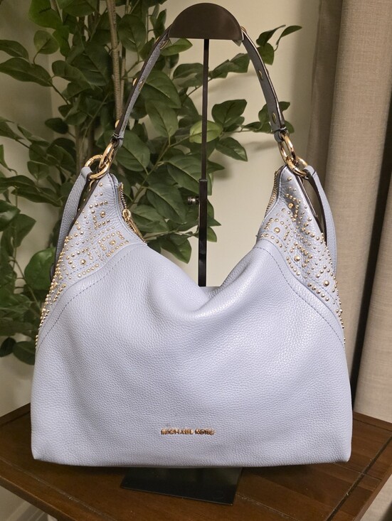 Michael Kors Handbags - Michael Michael Kors Aria Studded Light Blue Leather Hobo Bag